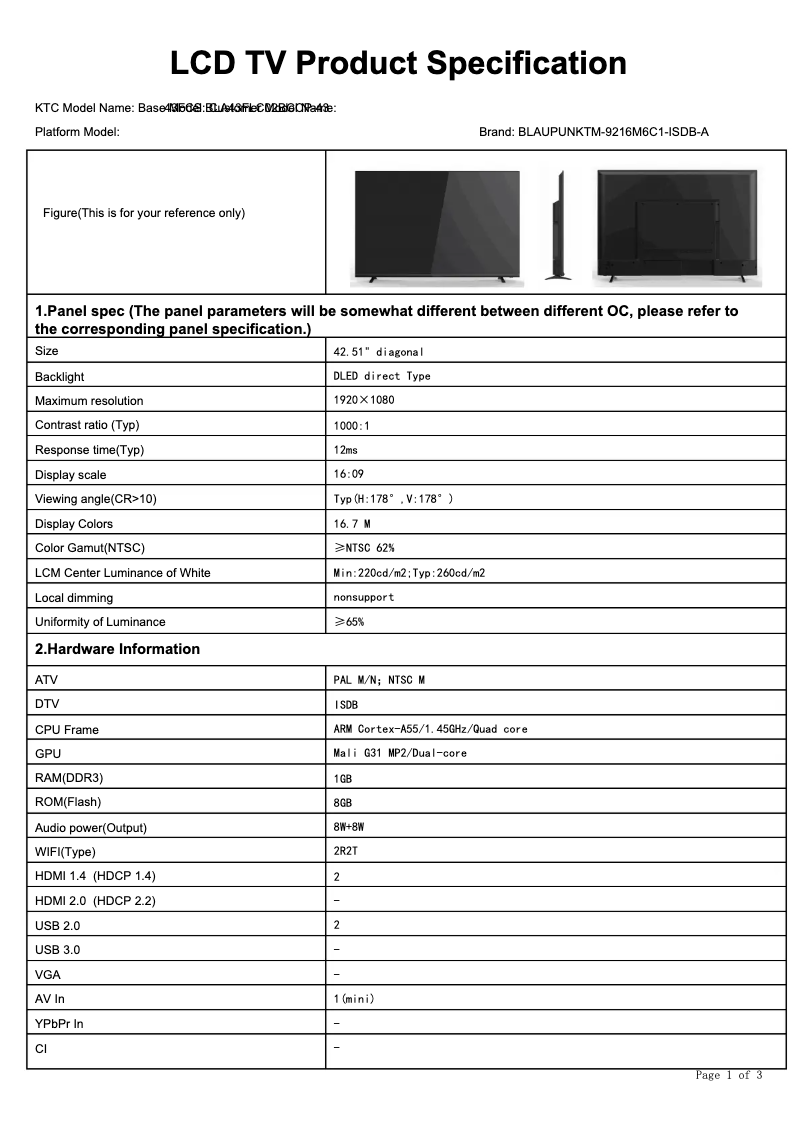 Image de la première page du manuel de l'appareil BLA43FLC02