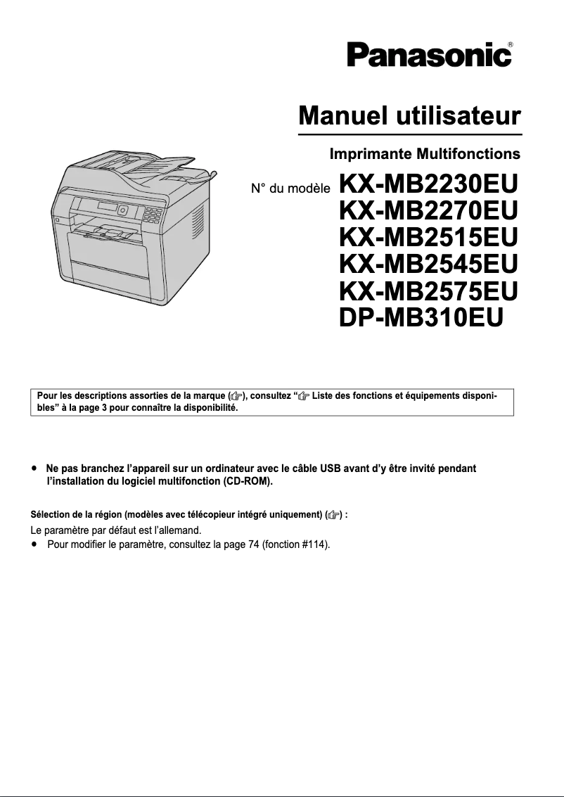 Page 1 de la notice Manuel utilisateur Panasonic KX-MB2575EU