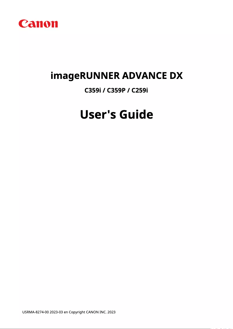 Page n°1 - Manuel utilisateur Canon imageRUNNER ADVANCE DX C259i
