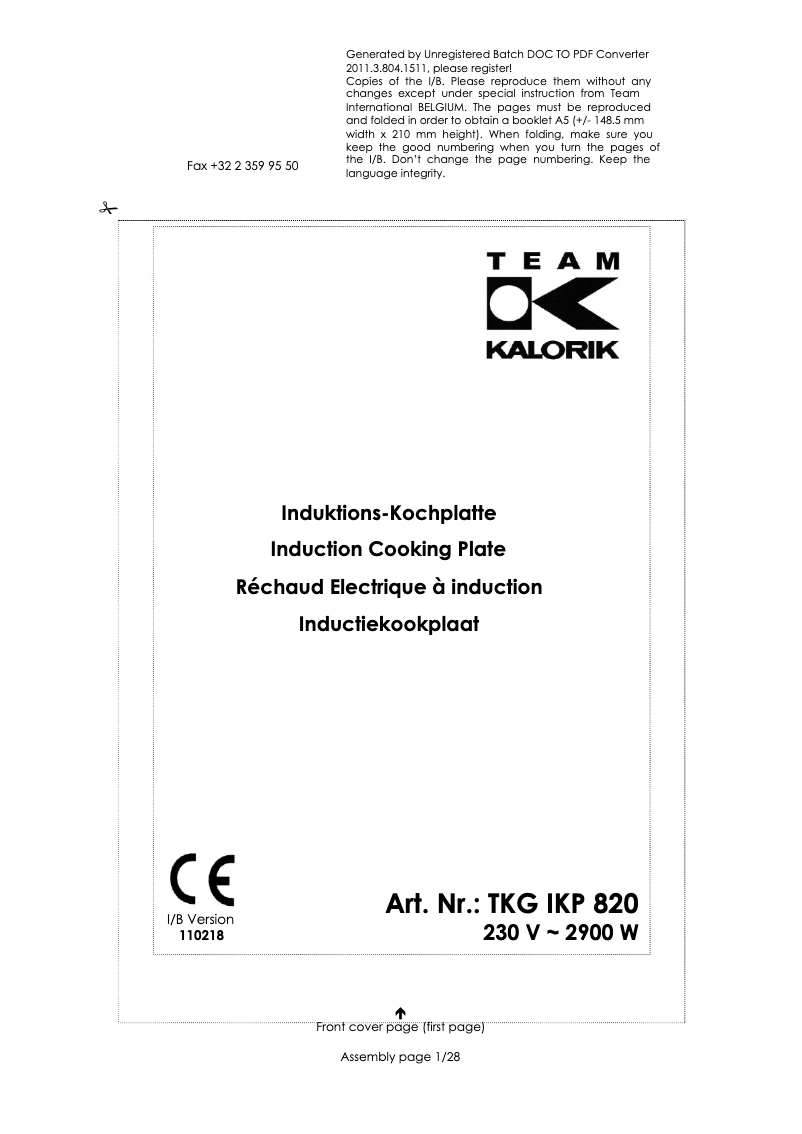 Image de la première page du manuel de l'appareil TKG IKP 820