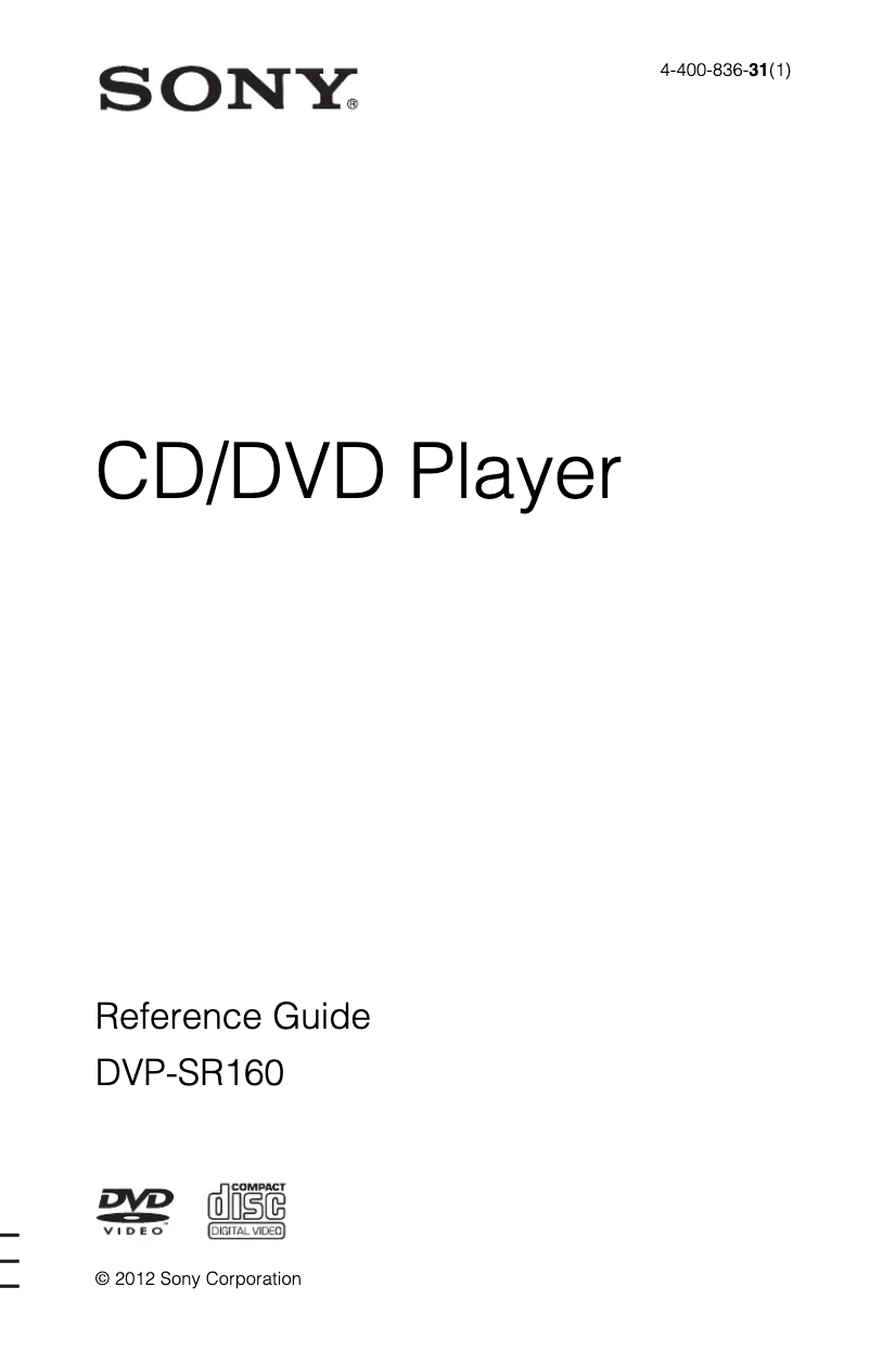 Page n°1 - Manuel utilisateur Sony DVP-SR160