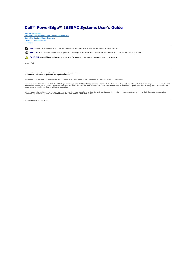 Image de la première page du manuel de l'appareil PowerEdge 1655MC