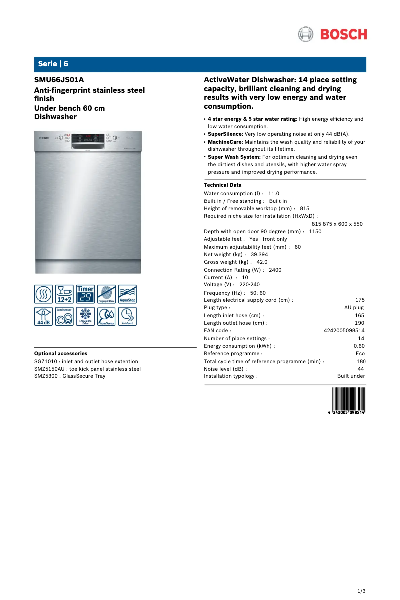 Image de la première page du manuel de l'appareil SMU66JS01A