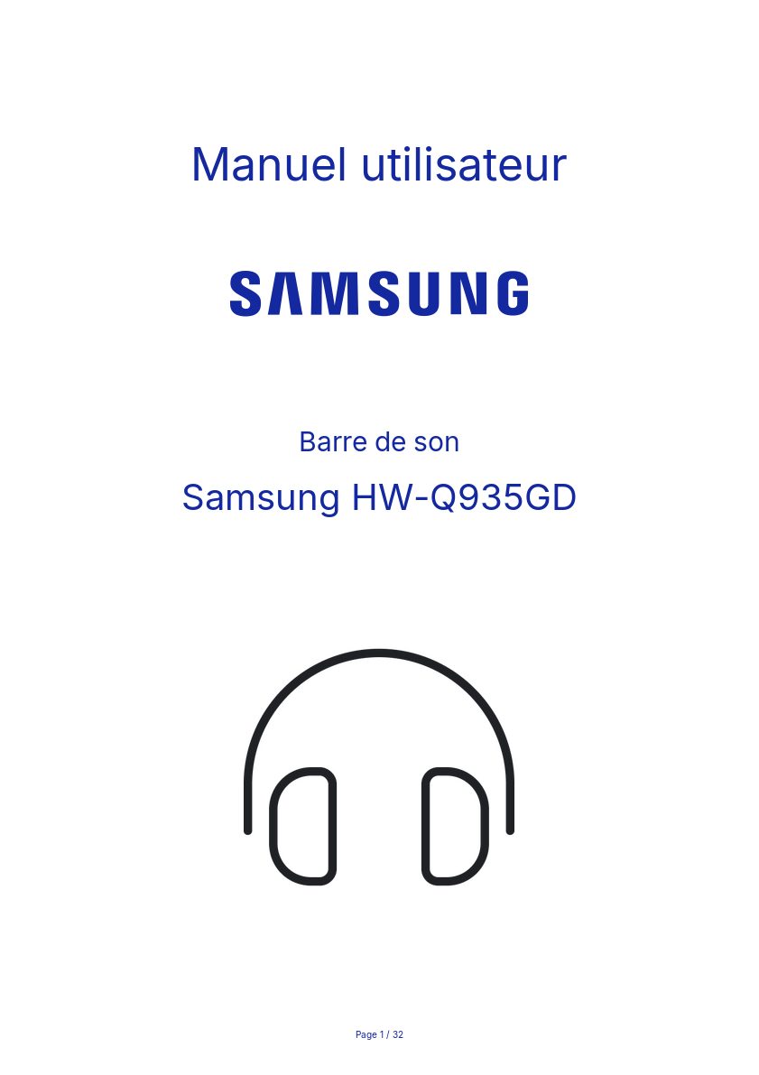 Image de la première page du manuel de l'appareil HW-Q935GD