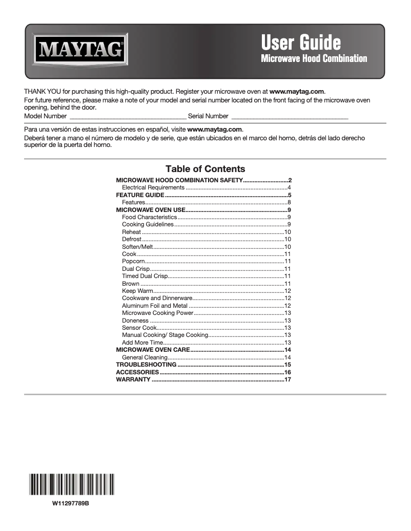 Page 1 de la notice Manuel utilisateur Maytag MMV4207JZ