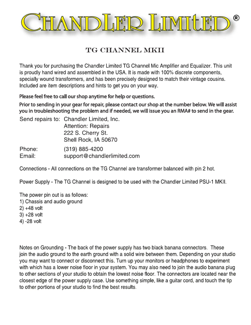 Image de la première page du manuel de l'appareil TG Channel MKII