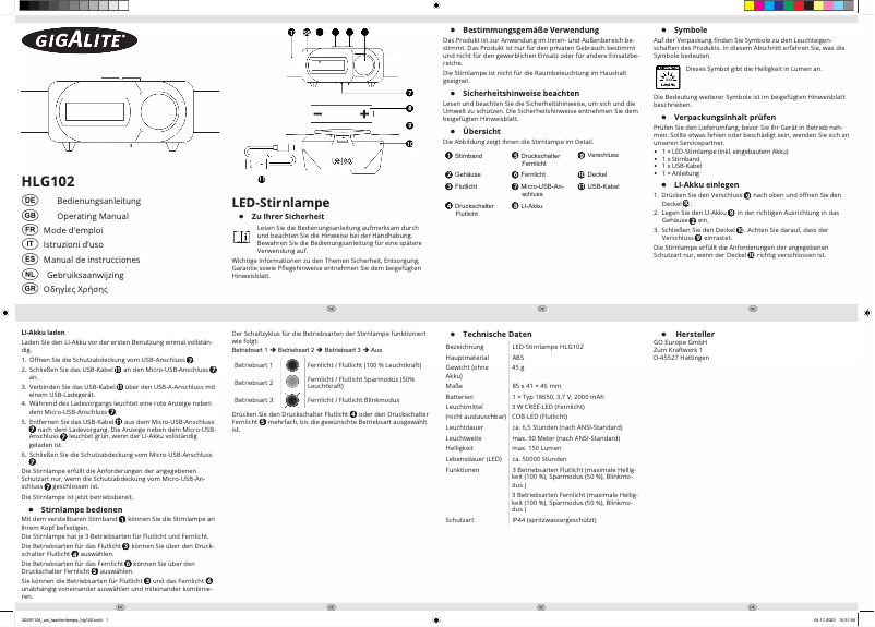 Página 1 del manual Manual de usuario Gigalite HLG102