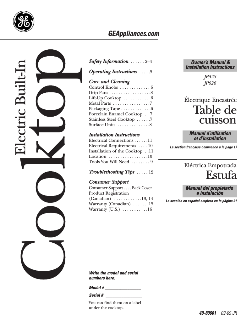 Page 1 de la notice Guide d'installation GE JP626CFCC