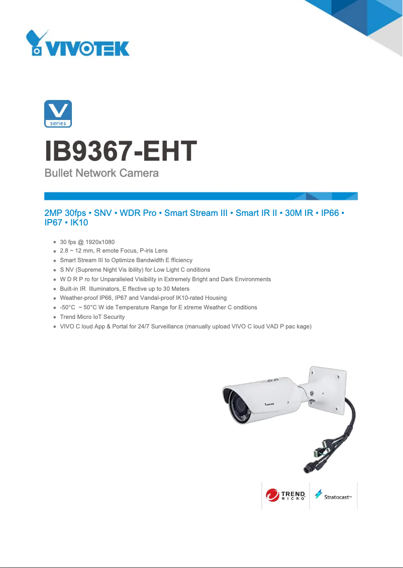 Page 1 de la notice Fiche technique Vivotek IB9365-EHTV