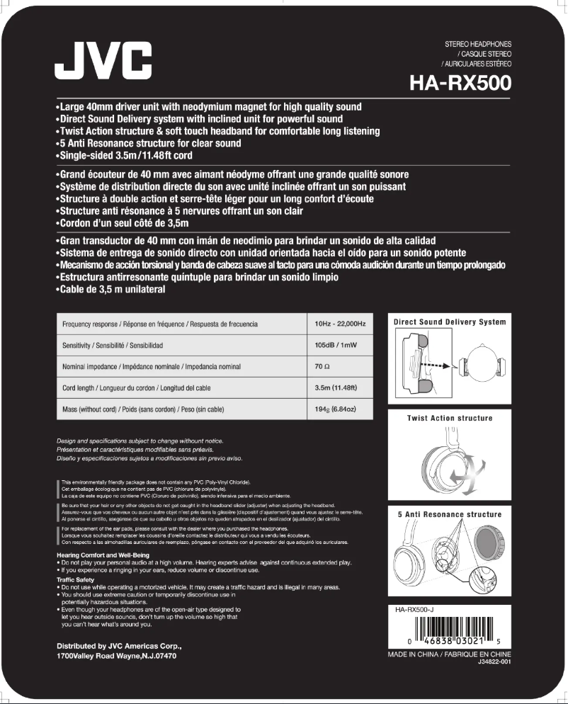 Page 1 de la notice Manuel utilisateur JVC HA-RX500E