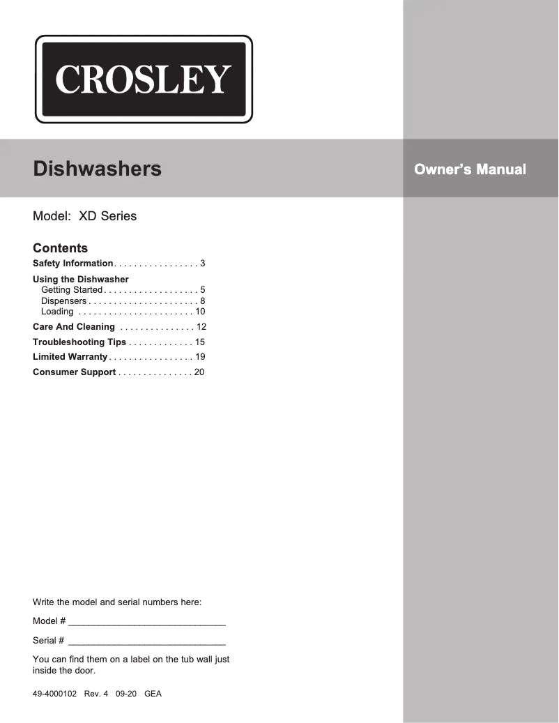 Page n°1 - Guide d'installation Crosley XDF350PGRWW