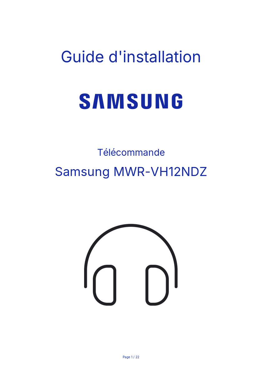 Page n°1 - Guide d'installation Samsung MWR-VH12NDZ
