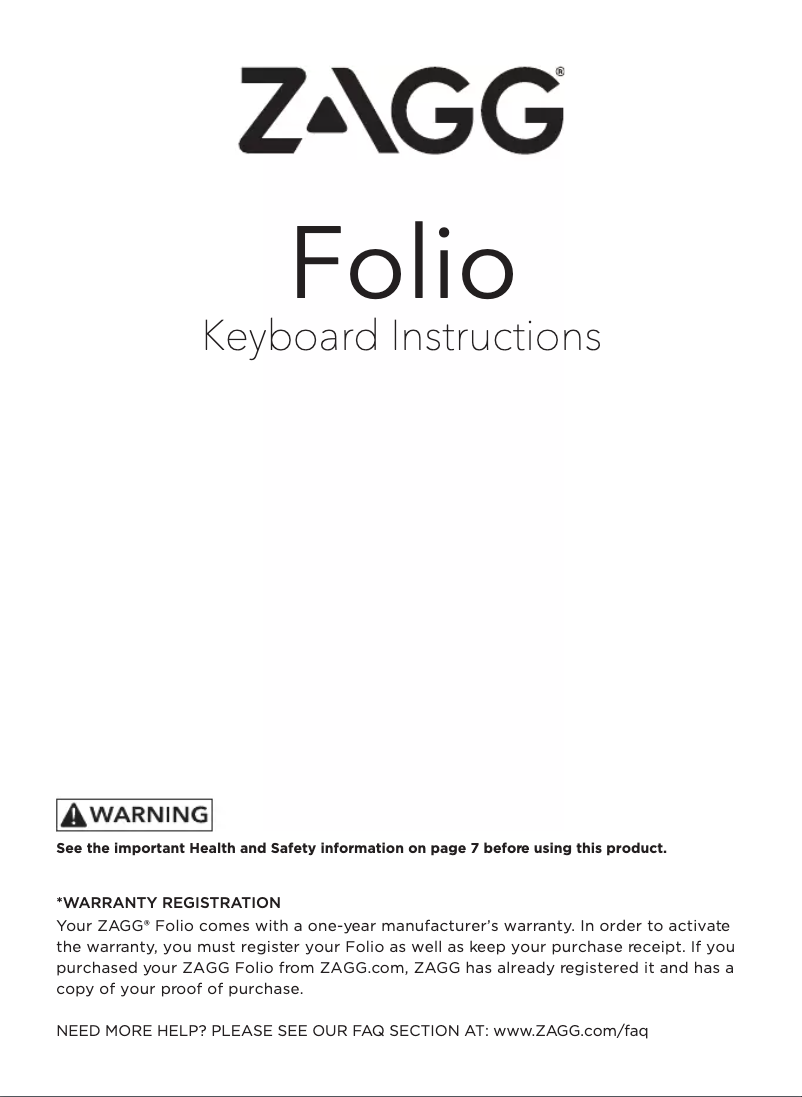 Page 1 de la notice Manuel utilisateur Zagg Folio