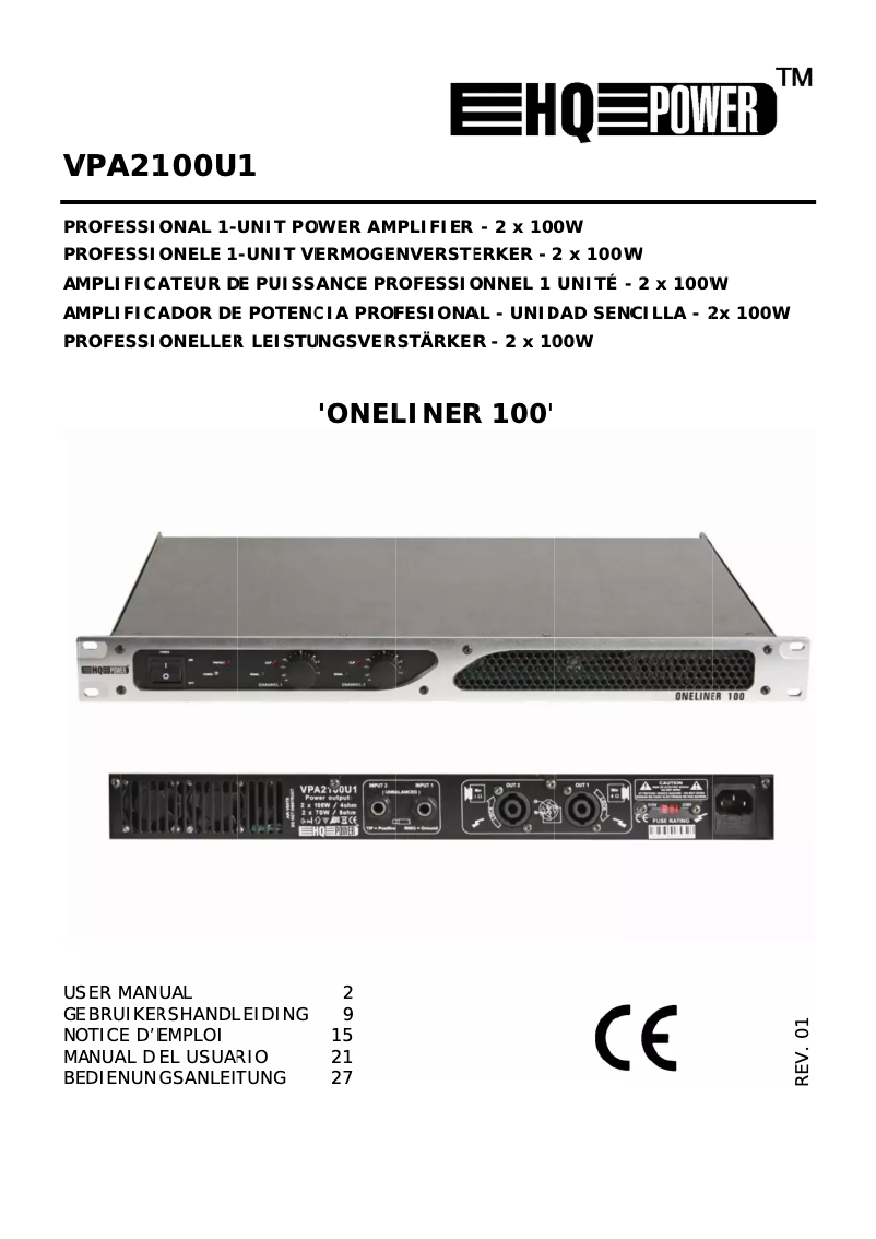 Page n°1 - Manuel utilisateur HQ Power Oneliner 100 VPA2100U1