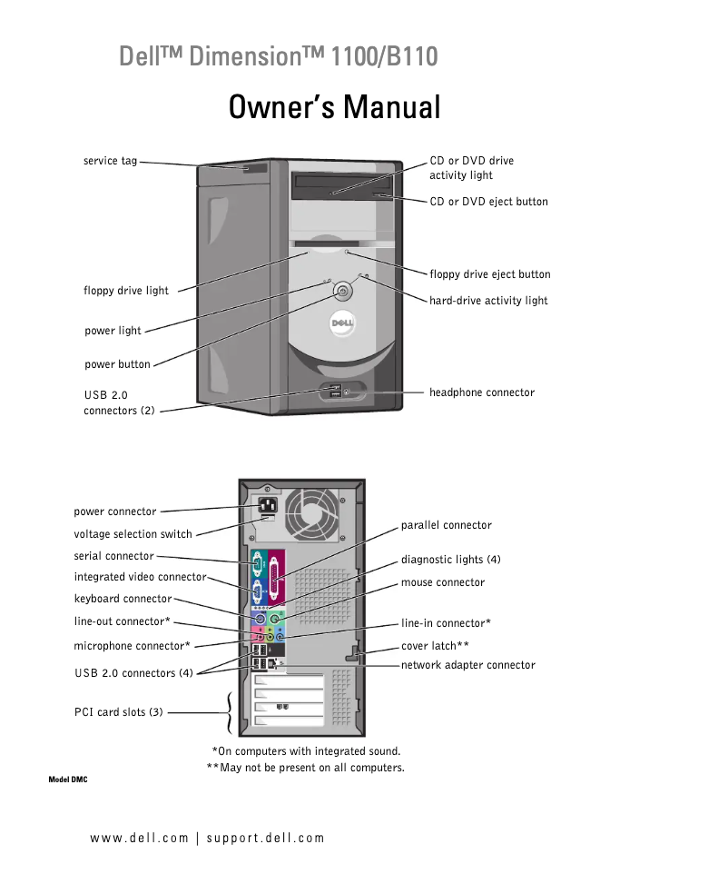 Page 1 de la notice Manuel utilisateur Dell Dimension B110