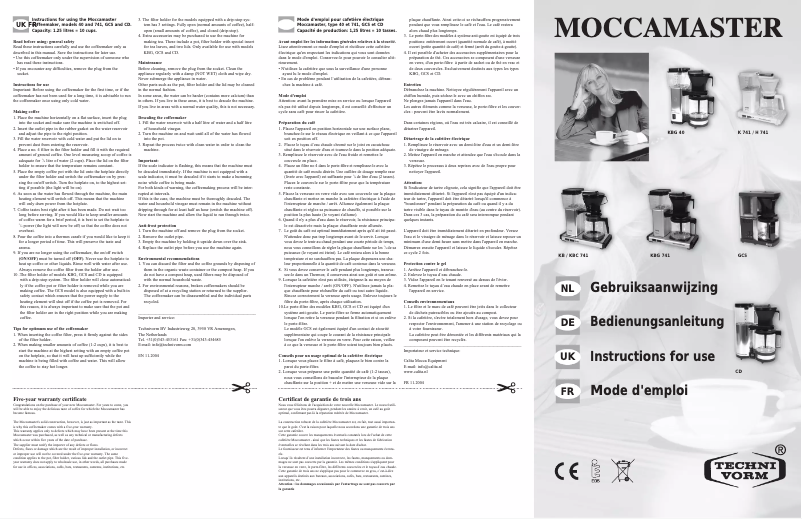 Page n°1 - Manuel utilisateur Technivorm Moccamaster H 741