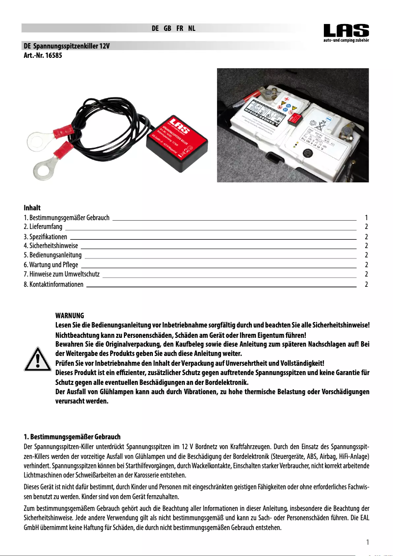 Page 1 de la notice Manuel utilisateur LAS 16585