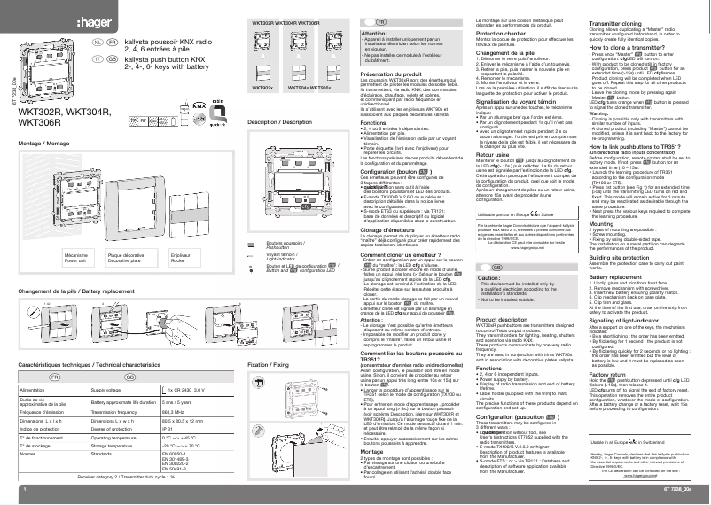 Page 1 de la notice Manuel utilisateur Hager WKT702B