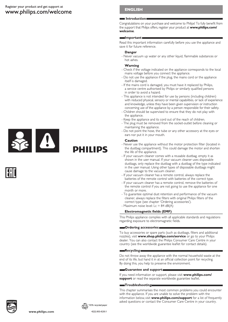 Página 1 del manual Manual de usuario Philips Performer Active FC8589