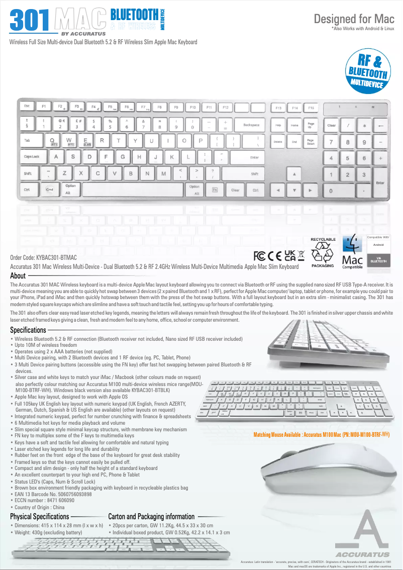 Image de la première page du manuel de l'appareil KYBAC301-BTMAC