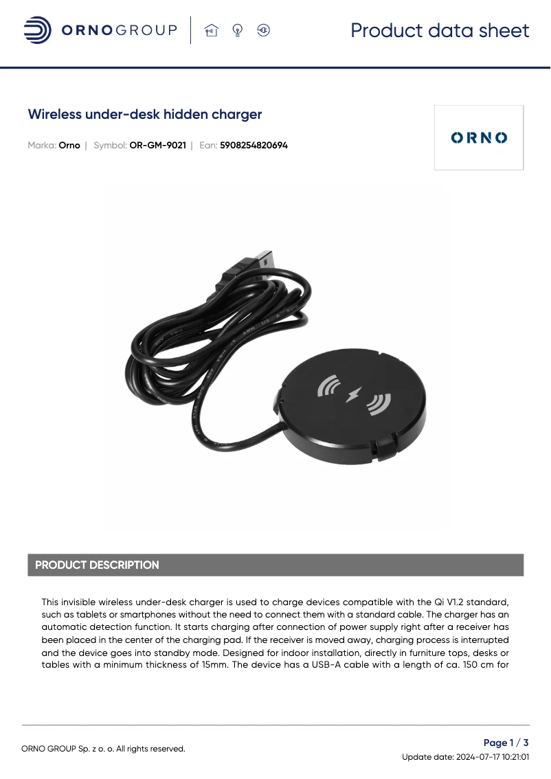 Página 1 del manual Ficha técnica ORNO OR-GM-9021