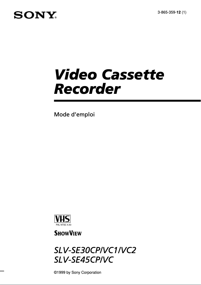 Page n°1 - Manuel utilisateur Sony SLV-SE45CP