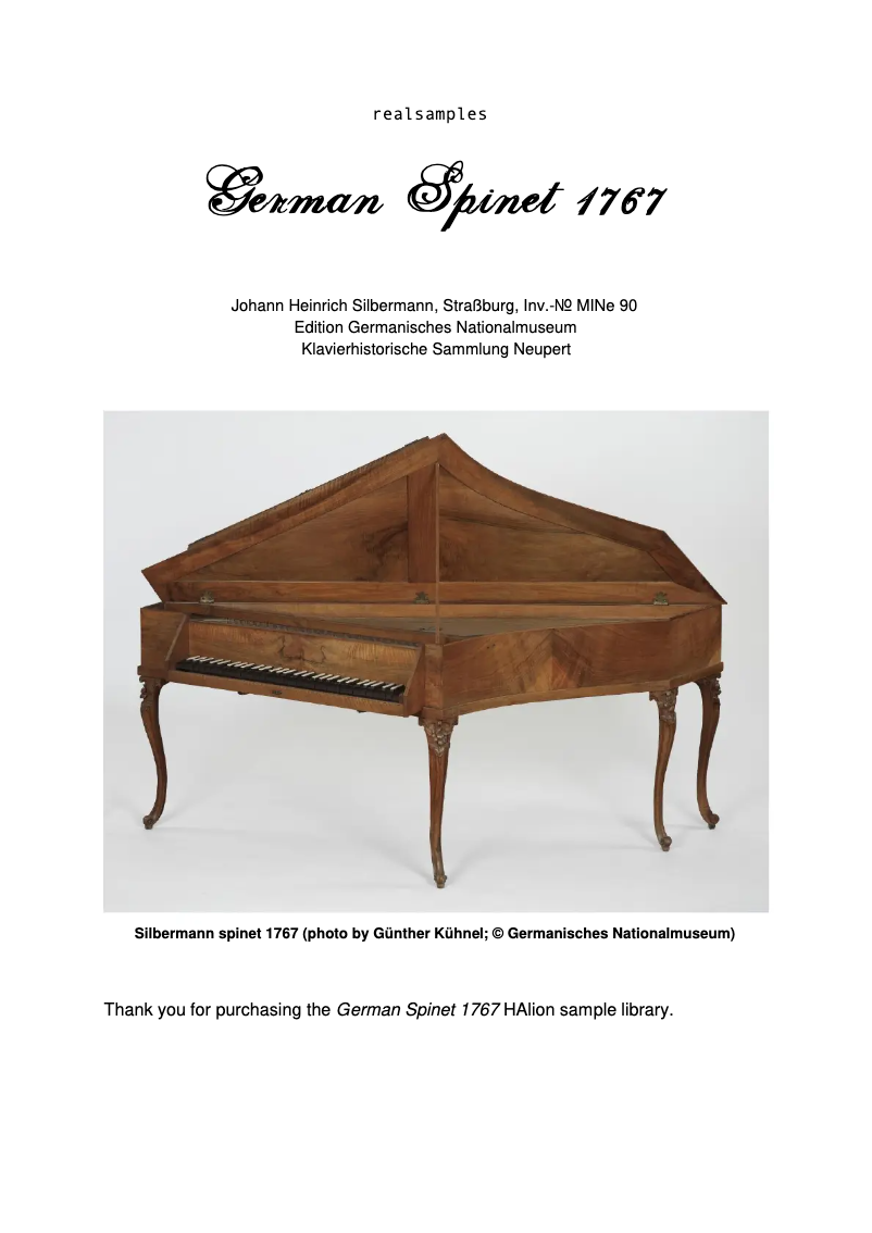 Page n°1 - Manuel utilisateur Steinberg German Spinet 1767