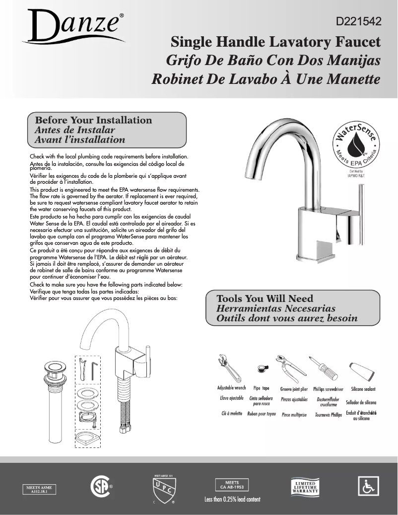 Page n°1 - Manuel utilisateur Danze D221542