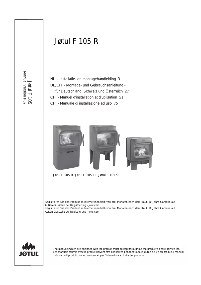 Page 1 de la notice Manuel utilisateur Jøtul F 105 LL