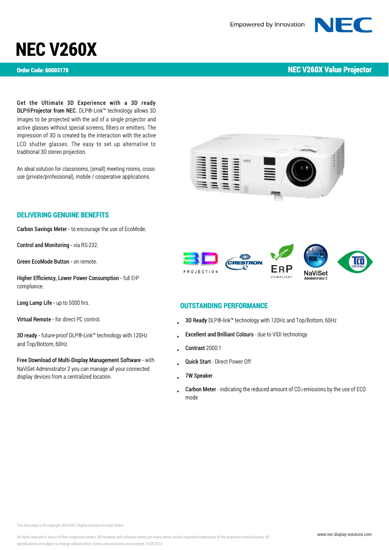 Image de la première page du manuel de l'appareil V260X