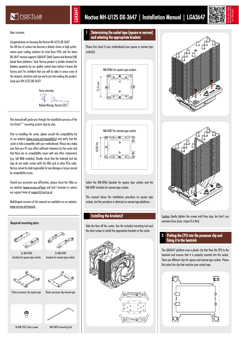 Page n°1 - Manuel utilisateur Noctua NH-U12S DX-3647