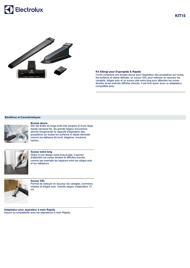 Page 1 de la notice Manuel utilisateur Electrolux KIT15
