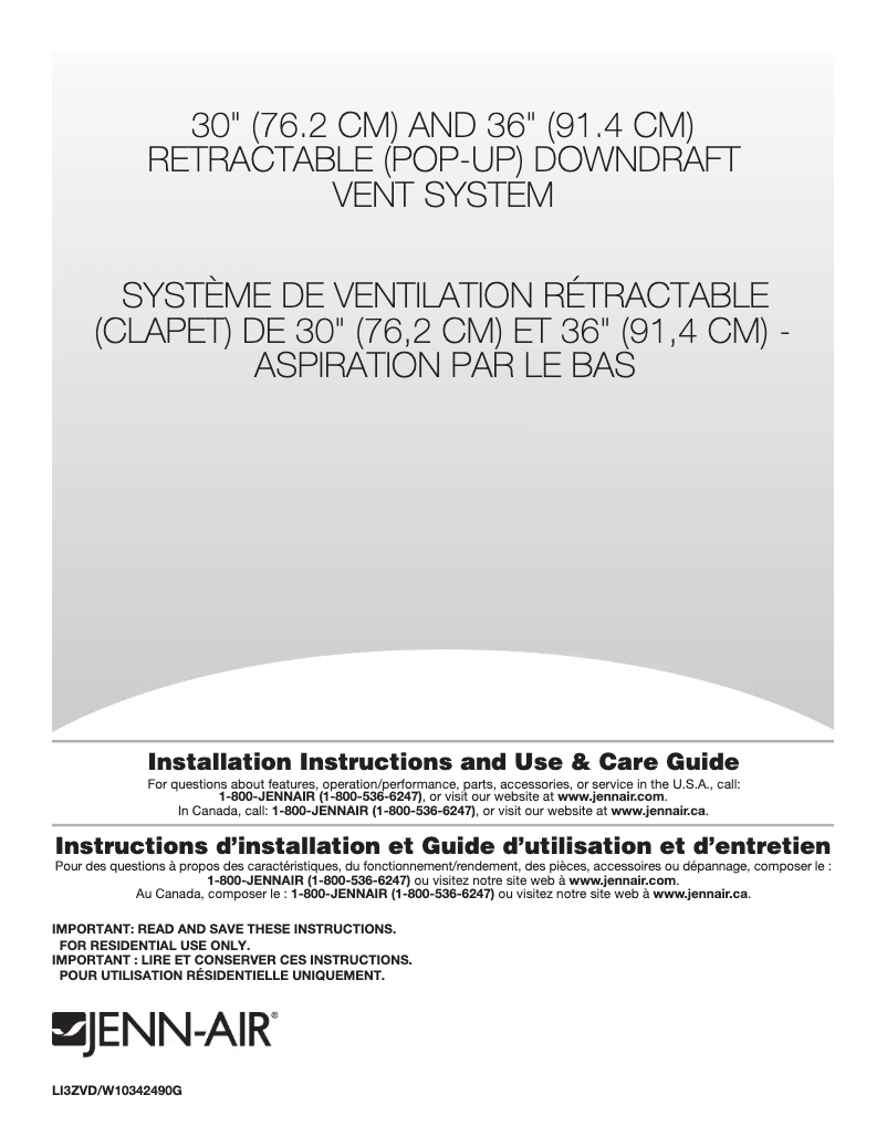Page 1 de la notice Guide d'installation JennAir JXD7036YS