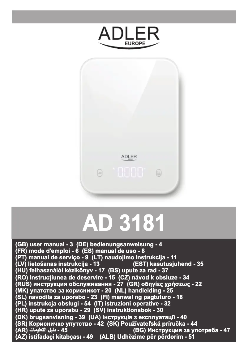 Page 1 de la notice Manuel utilisateur Adler AD 3181