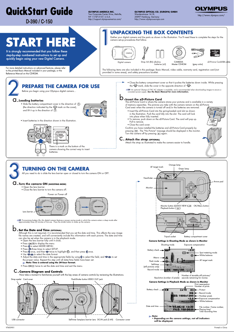 Page 1 de la notice Guide de démarrage rapide Olympus C-150