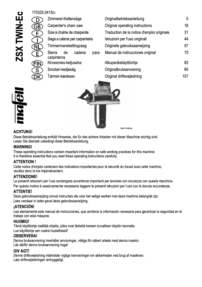 Page n°1 - Manuel utilisateur Mafell ZSX-TWIN Ec