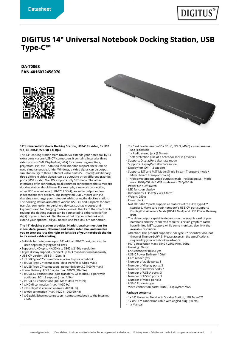 Page n°1 - Fiche technique Digitus DA-70868