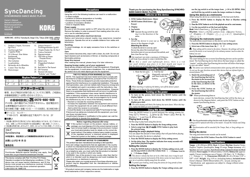 Page 1 de la notice Manuel utilisateur Korg SyncDancing