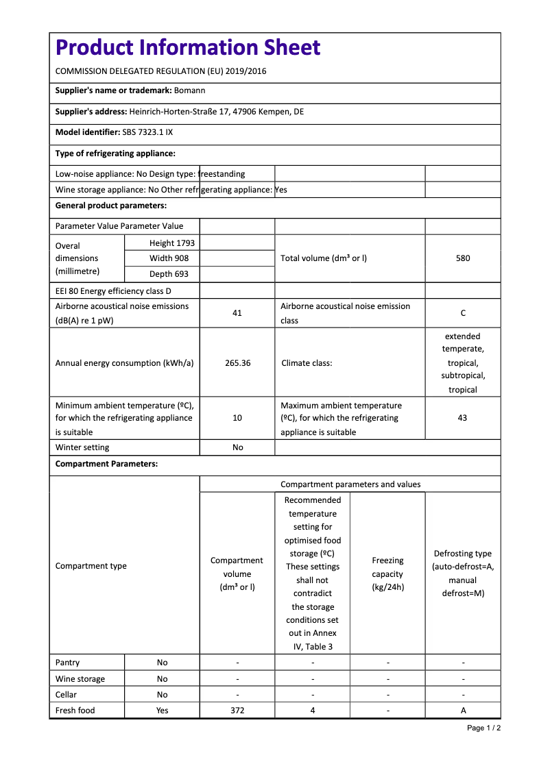 Image de la première page du manuel de l'appareil SBS 7323.1 IX