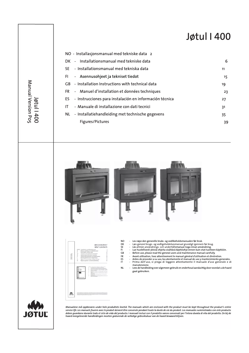 Página 1 del manual Manual de usuario Jøtul I 400