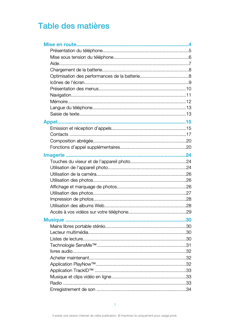 Page 1 de la notice Manuel utilisateur Sony Ericsson Elm