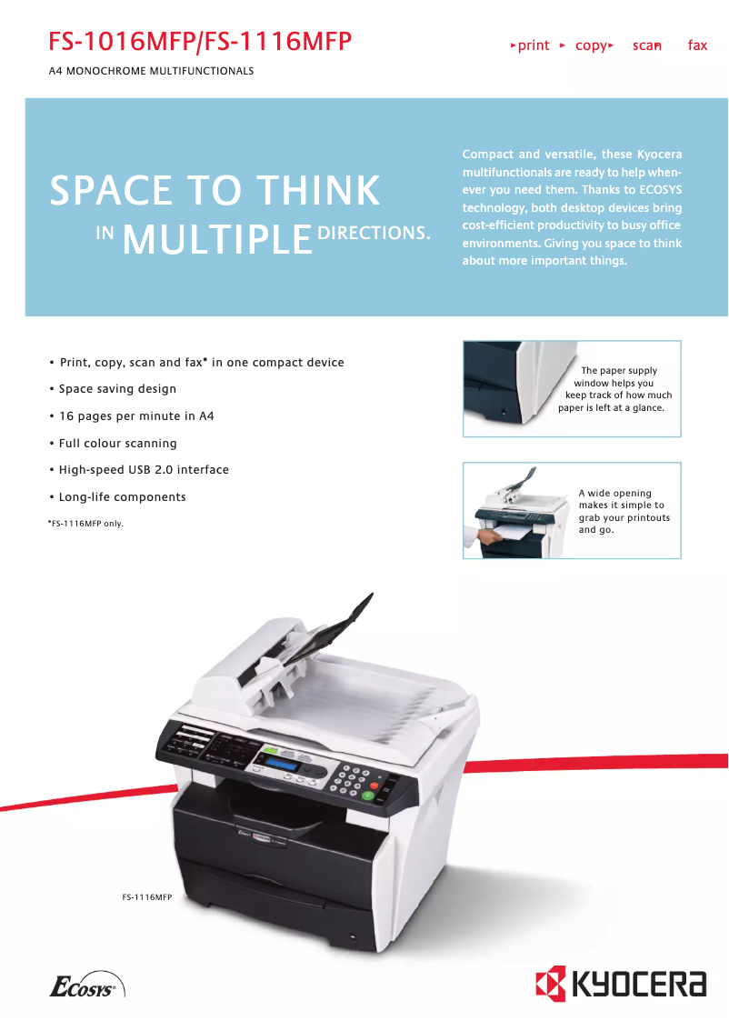 Page 1 de la notice Fiche technique Kyocera FS-1016MFP