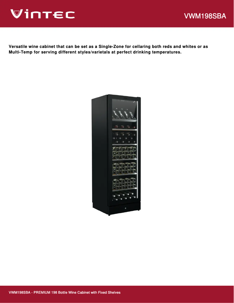 Page 1 de la notice Fiche technique Vintec VWM198SBA