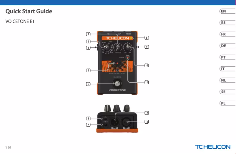 Page n°1 - Guide de démarrage rapide TC Helicon VoiceTone E1