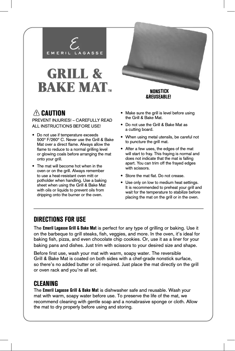 Image de la première page du manuel de l'appareil Grill & Bake Mat