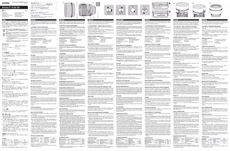 Page 1 de la notice Manuel utilisateur Sigma 85mm F1.4 DG DN
