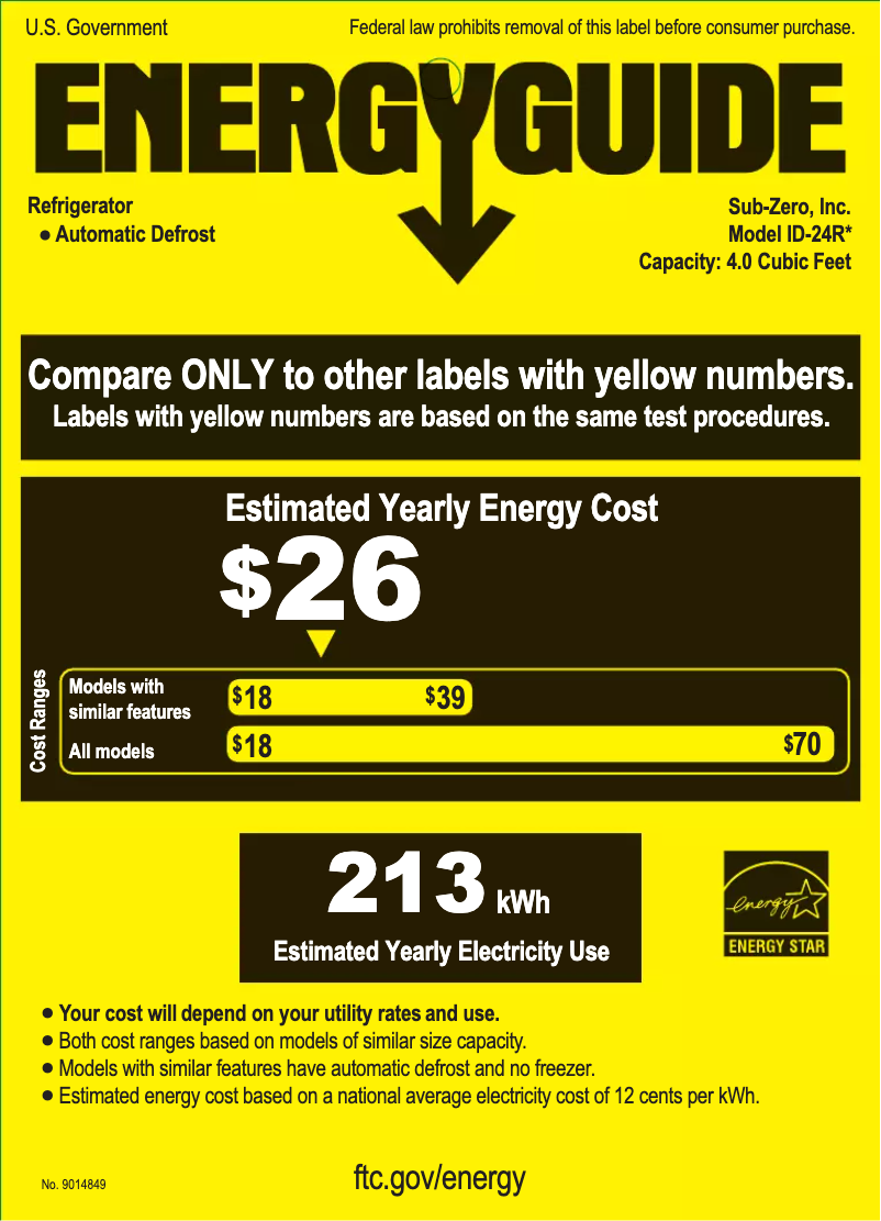 Page n°1 - Label énergétique Sub-Zero ID-24R