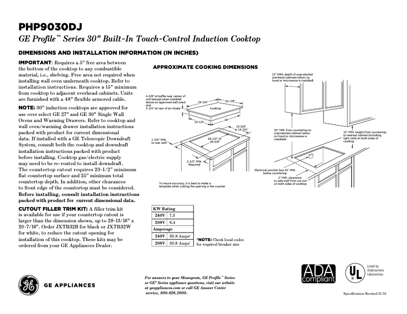 Page n°1 - Fiche technique GE Profile PHP9030DJBB