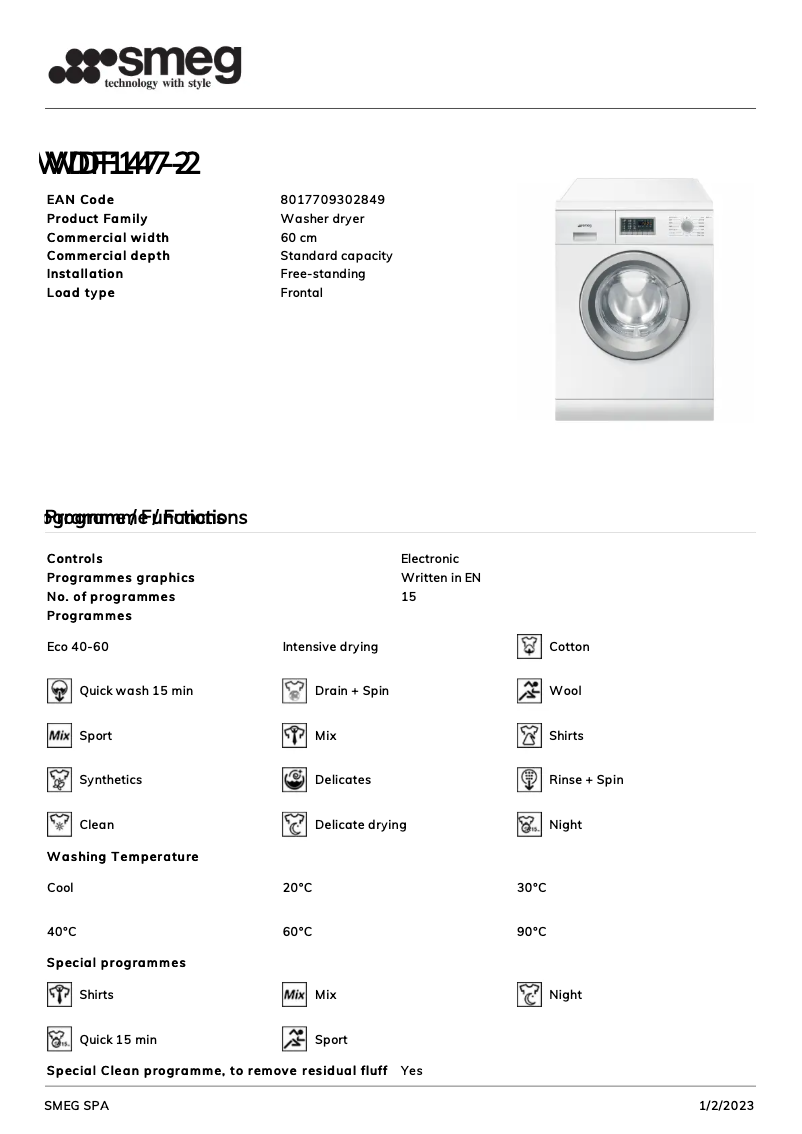 Page n°1 - Brochure Smeg WDF147-2