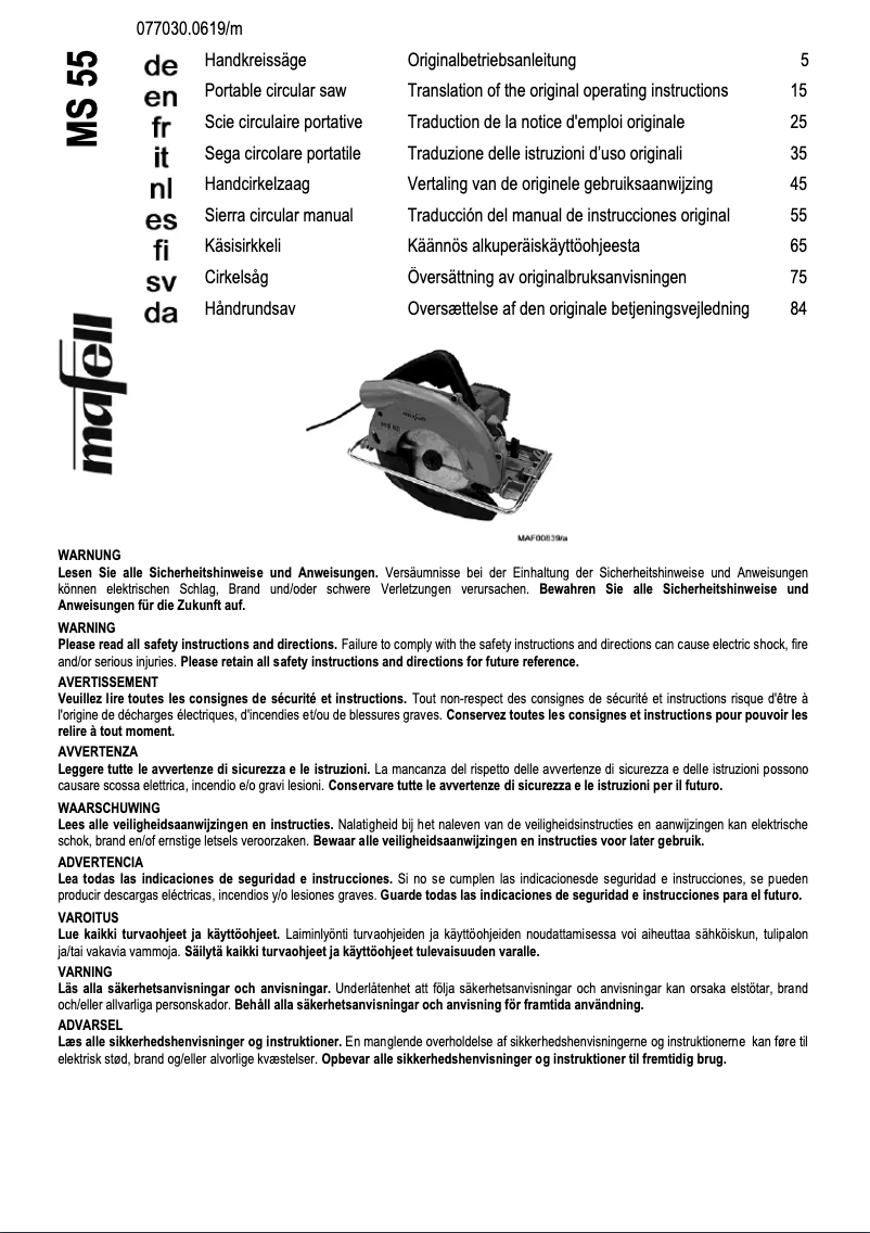 Page n°1 - Manuel utilisateur Mafell MS 55
